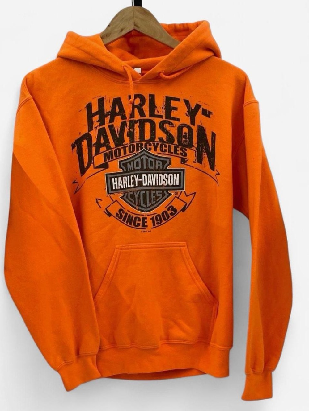 Vintage 90s Harley-Davidson Bright Orange cotton Pullover Hoodie size S